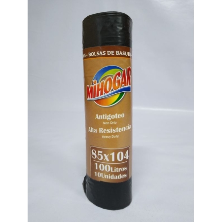 MIHOGAR BOLSA BASURA NEGRA COMUN 85X104 100 L 10 UD