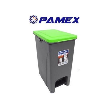 PAMEX PAPELERA PLAST GRIS 30L T/VERDE C/PEDAL R.2258 (SPP)