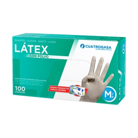 CUATRO GASA GUANTE LATEX C/ POLVO PACK-100 T/ MED (M)