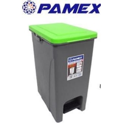 PAMEX PAPELERA PLAST GRIS 30L T/VERDE C/PEDAL R.2258 (SPP)